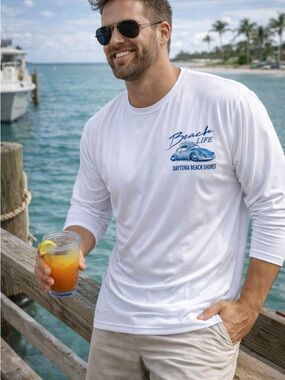 Beach Buggy Life SPF 50 Shirt Mens 2XL White UPF Long Sleeve
